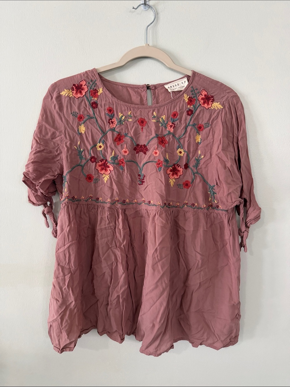 Embroidered Mauve Floral Peasant Tunic